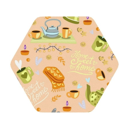 

Matuu Scandinavian Style Hygge for Cup Coasters Set of 6 Leather Coasters Desk Coasters for Office Measures 4” x 4” Hexagon