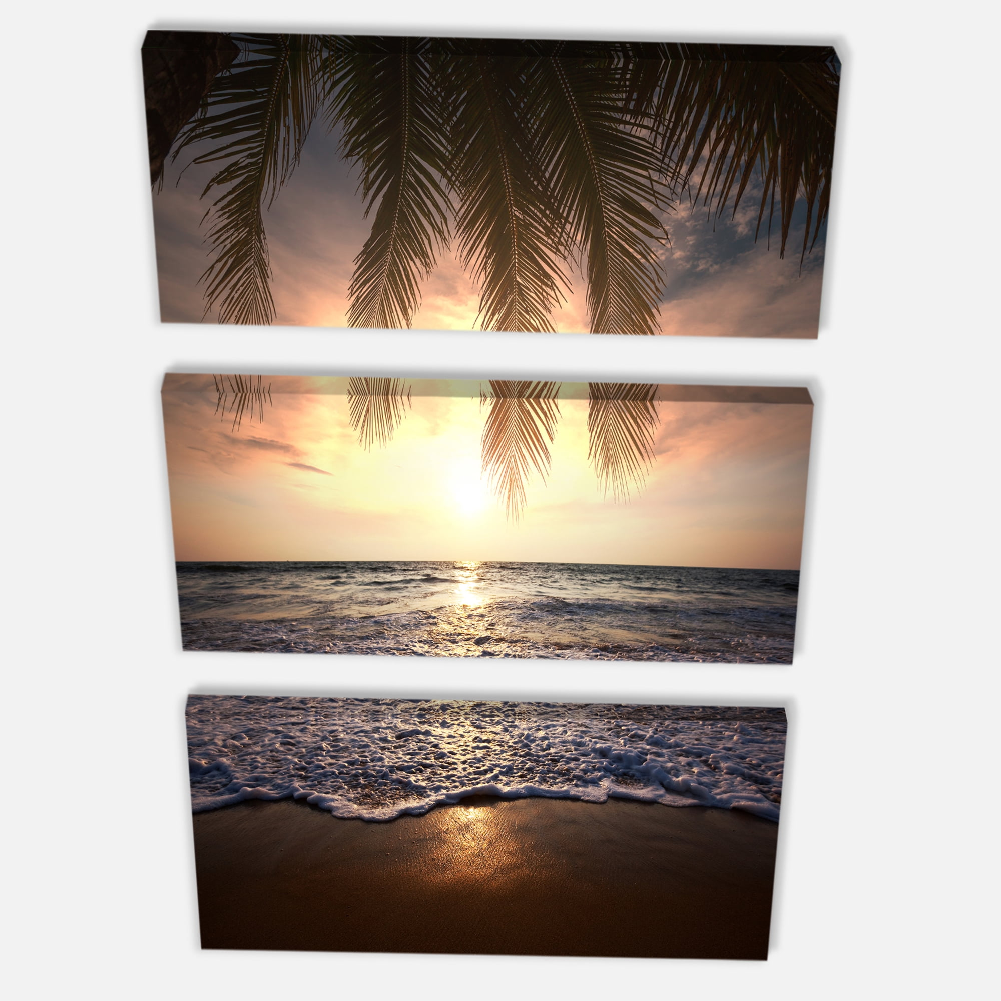 Designart 'Tropical Beach with Palm Leaves ' Seashore Canvas Art Print