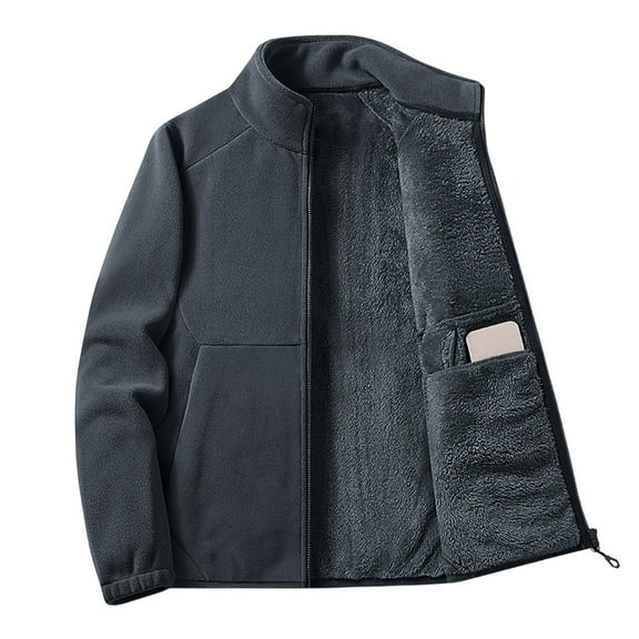 Fnooota Mens Fleece Jackets, Stand-up Collar Zip up Winter Warm Outerwear with Pockets Dark Gray Size XL