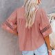 thumbnail image 2 of Borla Cordón Media Manga Blusa Mujer Casual Cuello En V Bordado Camisa Tops Para Citas Fiesta Marrón L, 2 of 6