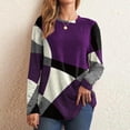 thumbnail image 4 of IROINID Rabais Hauts Grande Taille pour Femmes Col Rond Manches Longues Chemise Ample Imprimée Blouse Hauts, Violet, 4 of 7