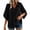 Black, variant on Womens Notched Split V Neck Blouse Raglan Gathered Shoulder Three Quarter Wide Flare Sleeve Curved Hem Loose Textured Cotton Linen Casual Spring Summer Daily Wear Top