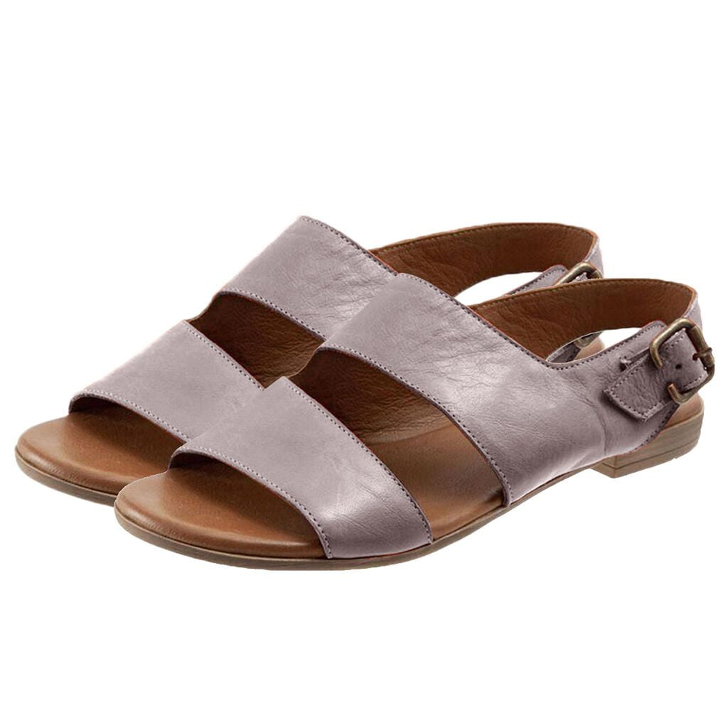 Lurryly Summer Womens Sandals Retro Buckle-Strap Sandals Flat Bottom Roman Ladies Shoes 