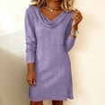 thumbnail image 4 of Eyelets Dresses for Women - Cowl Neck Loose Crewneck Long Sleeve Casual Summer Hollowed Out Keyhole Tunic Mini Dress, 4 of 7