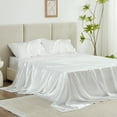 thumbnail image 2 of Love's cabin Satin Sheets Full Sheet Set Deep Pocket Luxury Silky Bed Sheets for Hair and Skin 4 Pieces, White, 2 of 8
