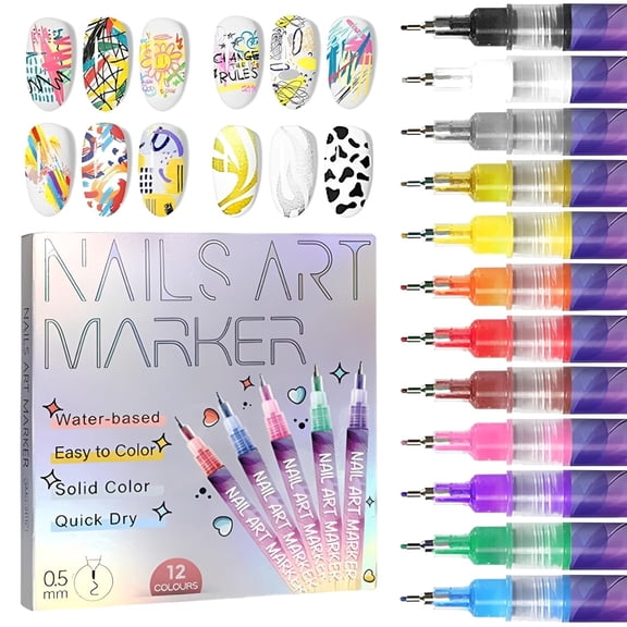 12 Colors Nail Art Pens Set,Nail Art Markers for Gel Nails,0.5 Mm DIY Nail Art Pens for Painting Nails,Quickly Dry Nail Doodle Pens for Nail Art