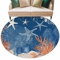 thumbnail image 2 of Summer Blue Ocean Round Living Room Rugs 8 ft, Vintage Nautical Sea Orange Blue Starfish Coral Shell Washable Large Area Rug with Non-Slip Sturdy Edge Binding Round Carpet for Dining Room Kitchen, 2 of 9