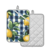 Yayeee Pot Holders Kitchen Heat Resistant with Pocket 7"x9.8" Cotton Oven Cooking Hot Pads, Cartoon Beige Lemon