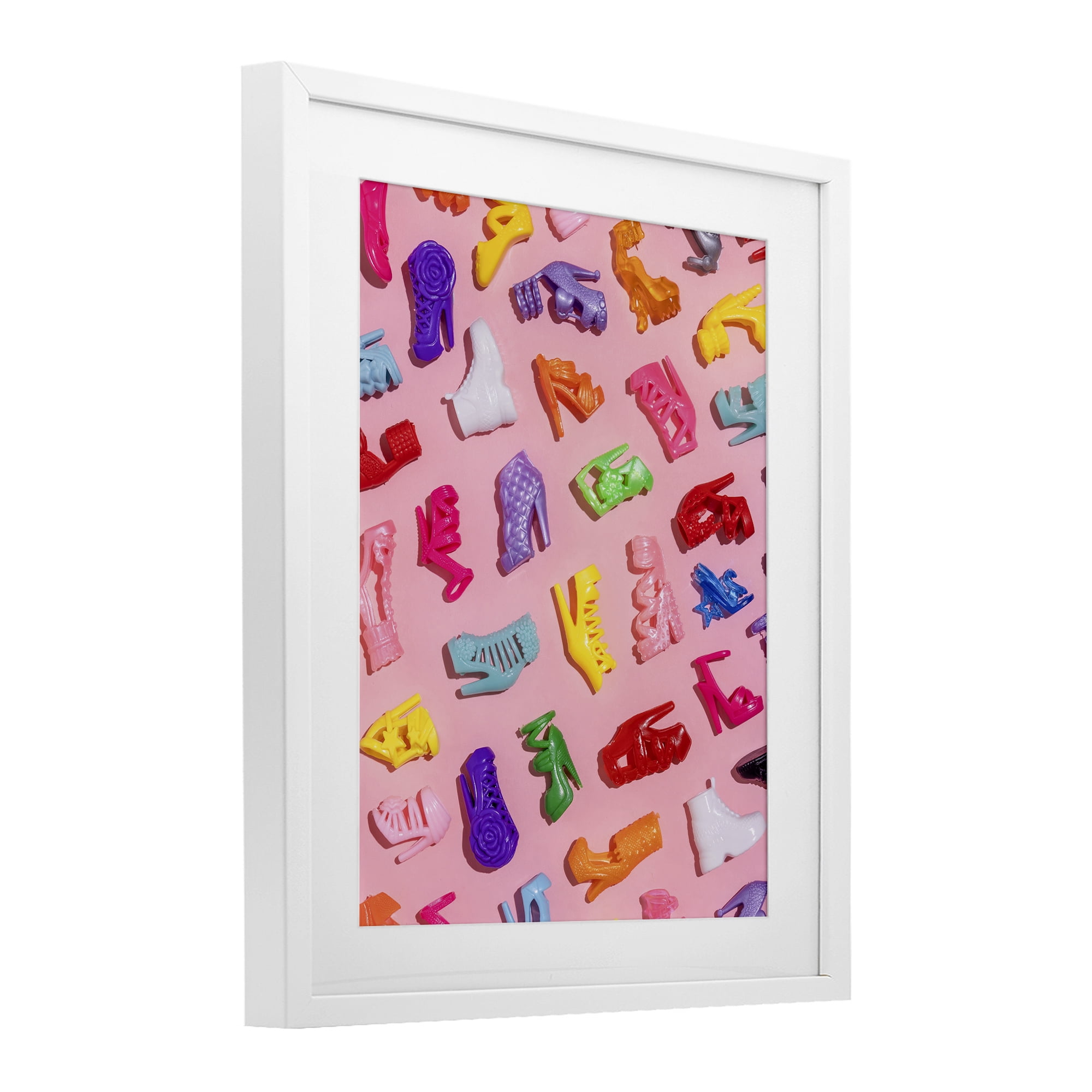 Stupell Industries Tiny Colorful Doll Shoes White Framed Print Under Glass, design by LISH Creative