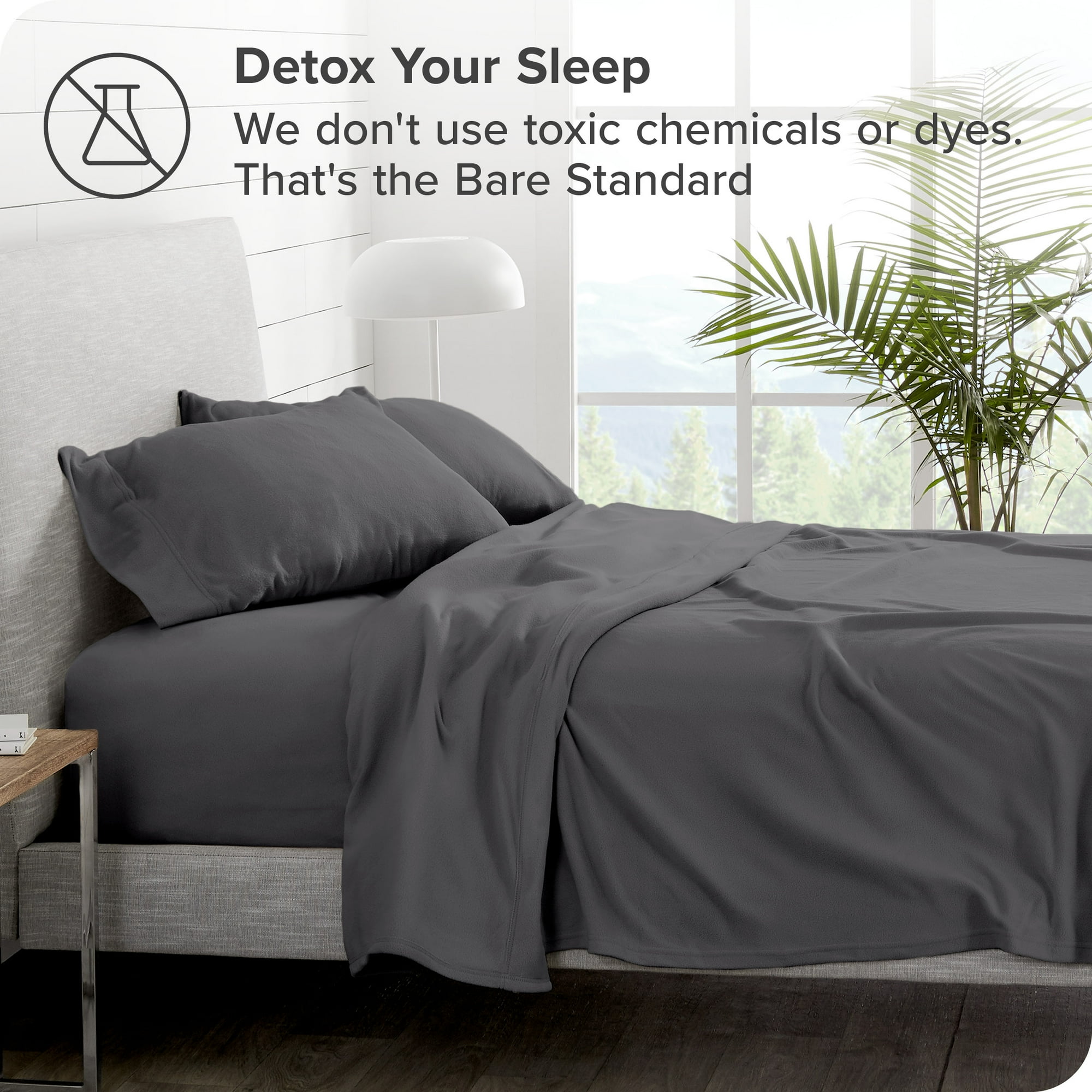 Bare Home Cozy Fleece Sheet Set Extra Plush Polar Fleece Deep Pocket Split King Light Gray Walmart