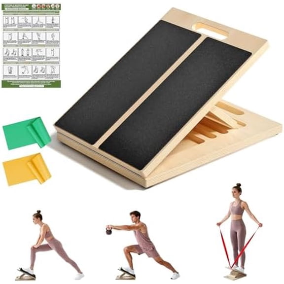 Slant Board for Calf Stretching, Adjustable Portable Wooden Board with 2 Resistance Bands & Training Poster,300 lbs Weight Capacity Calf Stretch Wedge for Legs, Knees & Flexibility Training