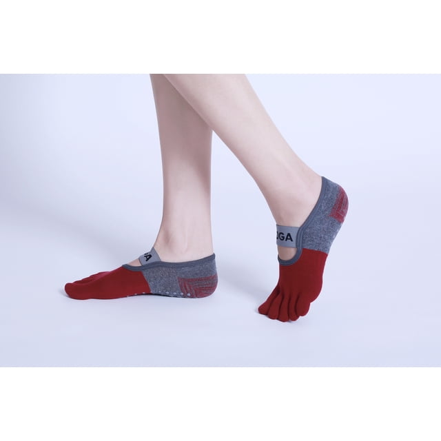 Calcetines de yoga antideslizantes profesionales para mujer, de banda ancha, de color a juego, de algodón con punta dividida y tubo corto