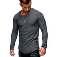 thumbnail image 1 of Nueva moda para hombre Casual cuello redondo drapeado raglán manga larga Simple Color sólido camiseta gris XL, 1 of 2