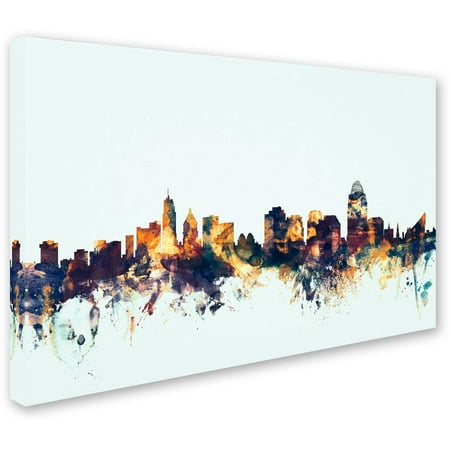 Trademark Fine Art "Cincinnati Ohio Skyline Blue" Canvas Art by Michael Tompsett