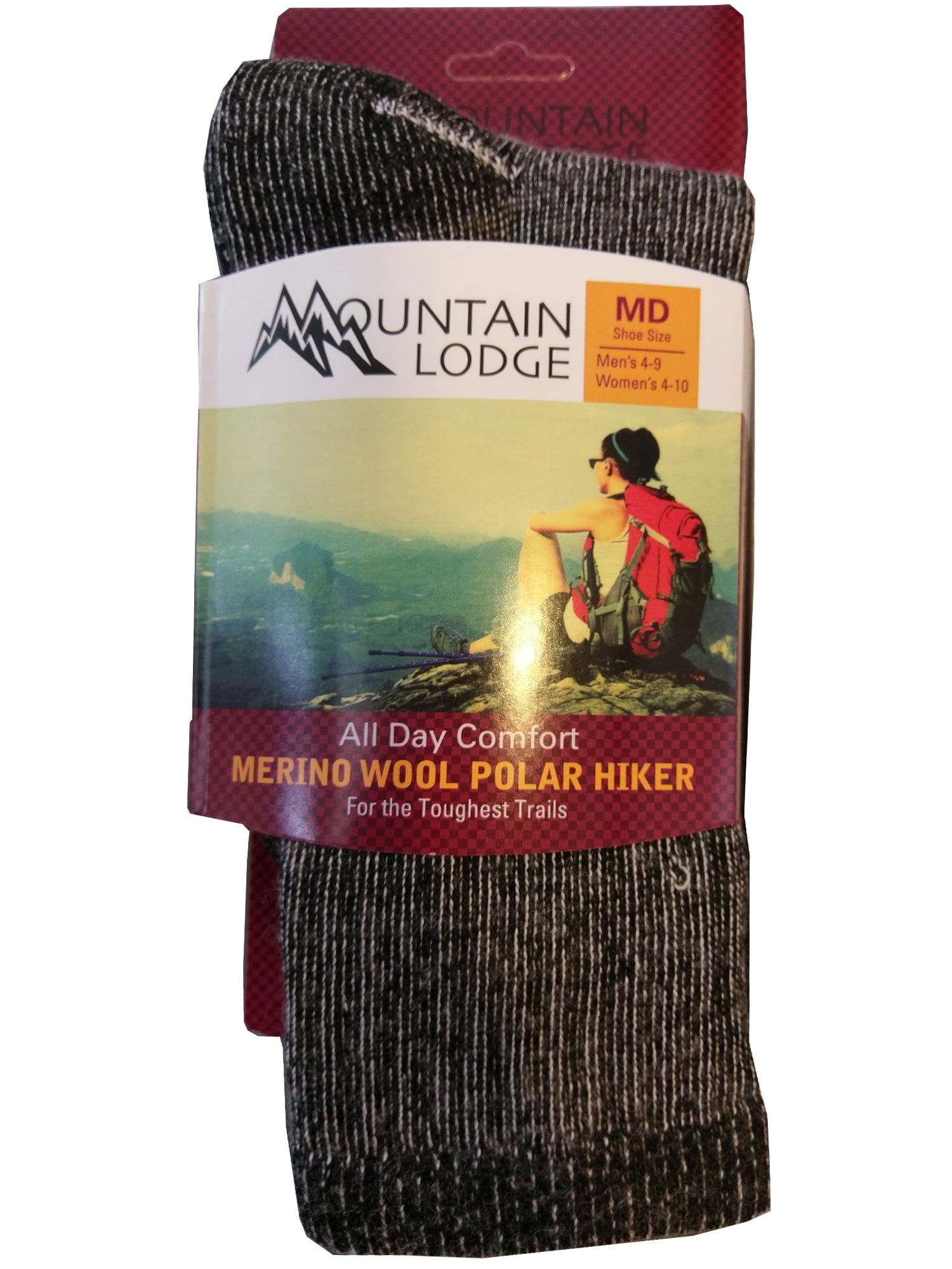 Mountain Lodge Black 70% Merino Wool Polar Hiking Crew Socks Size ...