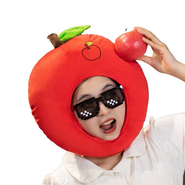 Capucha fotográfica con forma de fruta colorida y brillante, suave felpa, para la cabeza, con apertura para la cara, accesorio para fiesta de disfraces de celebridades de Internet