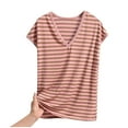 thumbnail image 2 of LADIGASU Women's Casual Loose Stripe V Neck Summer Thin Edition Short Sleeved Pajamas Tops, 2 of 8