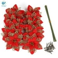 thumbnail image 2 of Deago 24 Pcs 6.3in Christmas Glitter Artificial Poinsettia Flowers Decorations with Clips and Stems Christmas Tree Ornaments for Xmas Wedding Party Wreath DIY (Red), 2 of 9