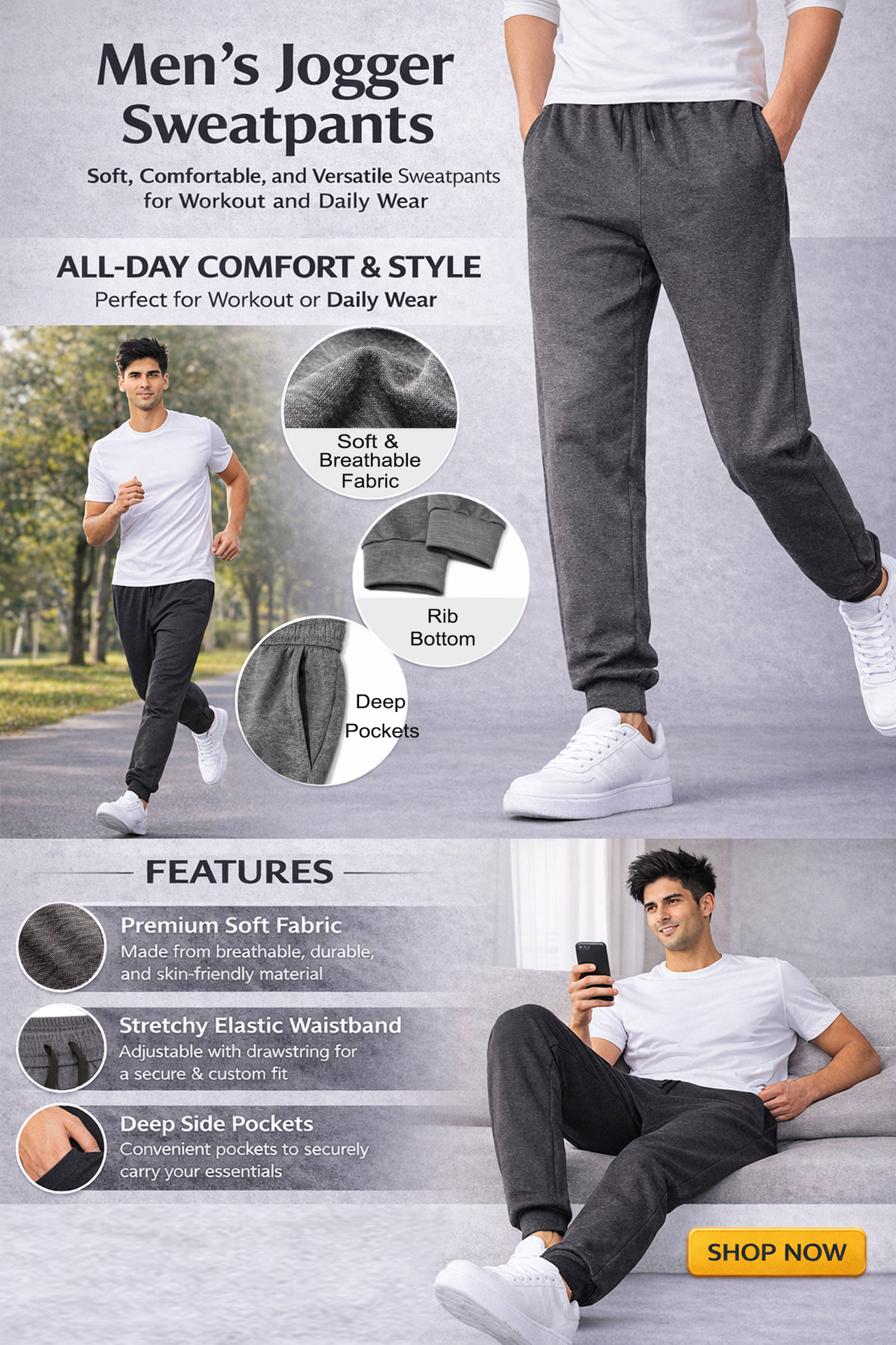 SMNDY Men's Active Athletic Jogger Sweatpants, 3-Pack photo 5