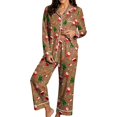 thumbnail image 3 of Pajamas Womens Xmas Print Sleepwear Holiday Loungewear 2 Pieces Pjs Set (Z009-Brown XXL), 3 of 5