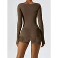 thumbnail image 5 of Biezeib Women Fall Solid Color Playsuits Frills Square Neck Long Sleeve Jumpsuits Slim Casual Short Rompers Clubwear, 5 of 6