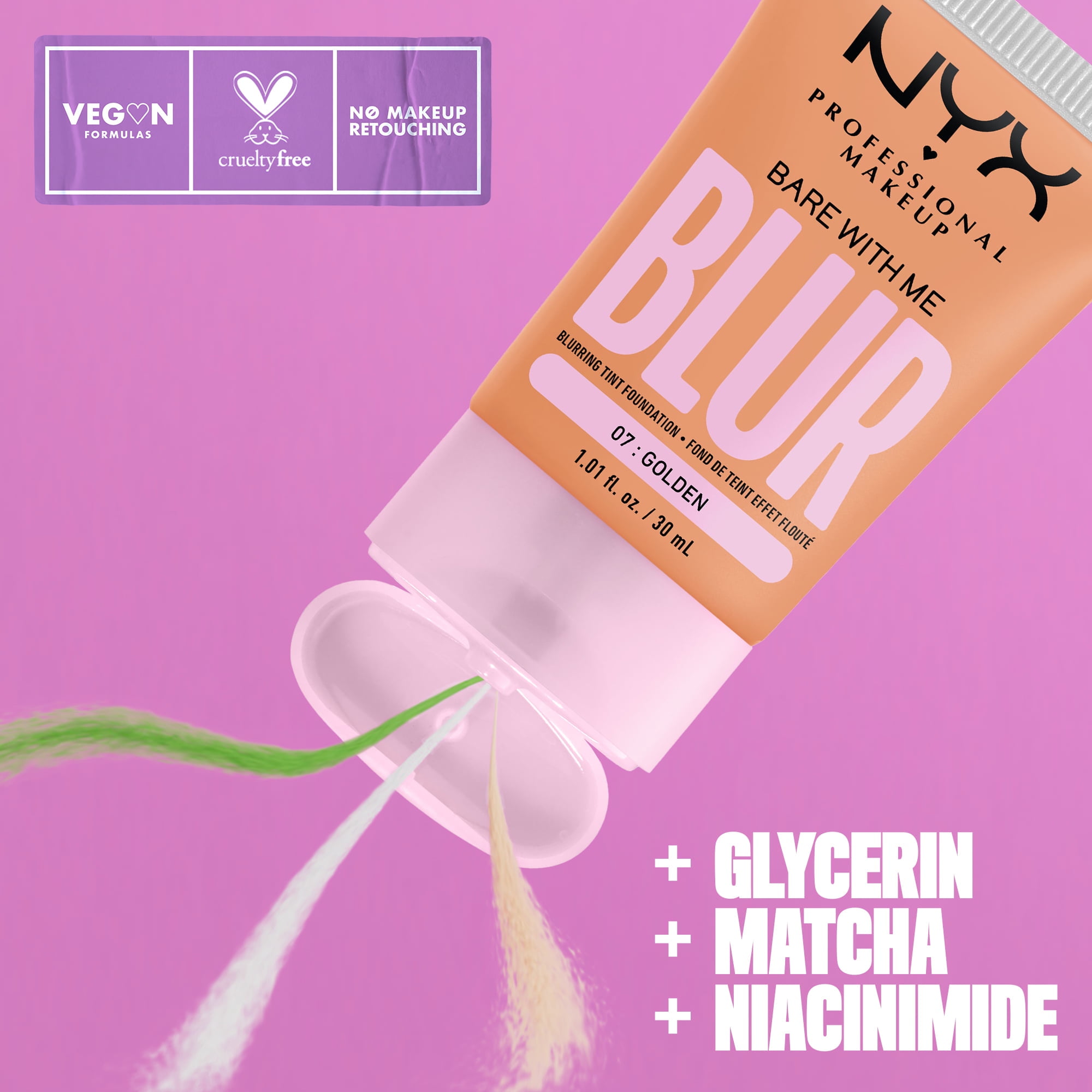 NYX Professional Makeup Bare with Me Blur Skin Tint Foundation, Medium Coverage, Golden