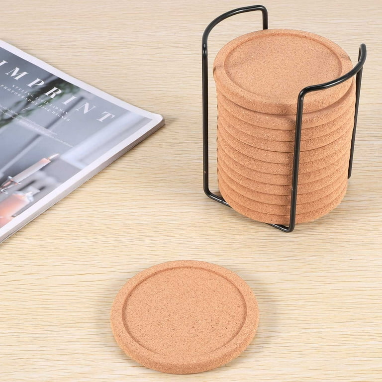 Natural Round Cork Coasters for Drinks with Lip Edge Absorbent Heat and PCS  2