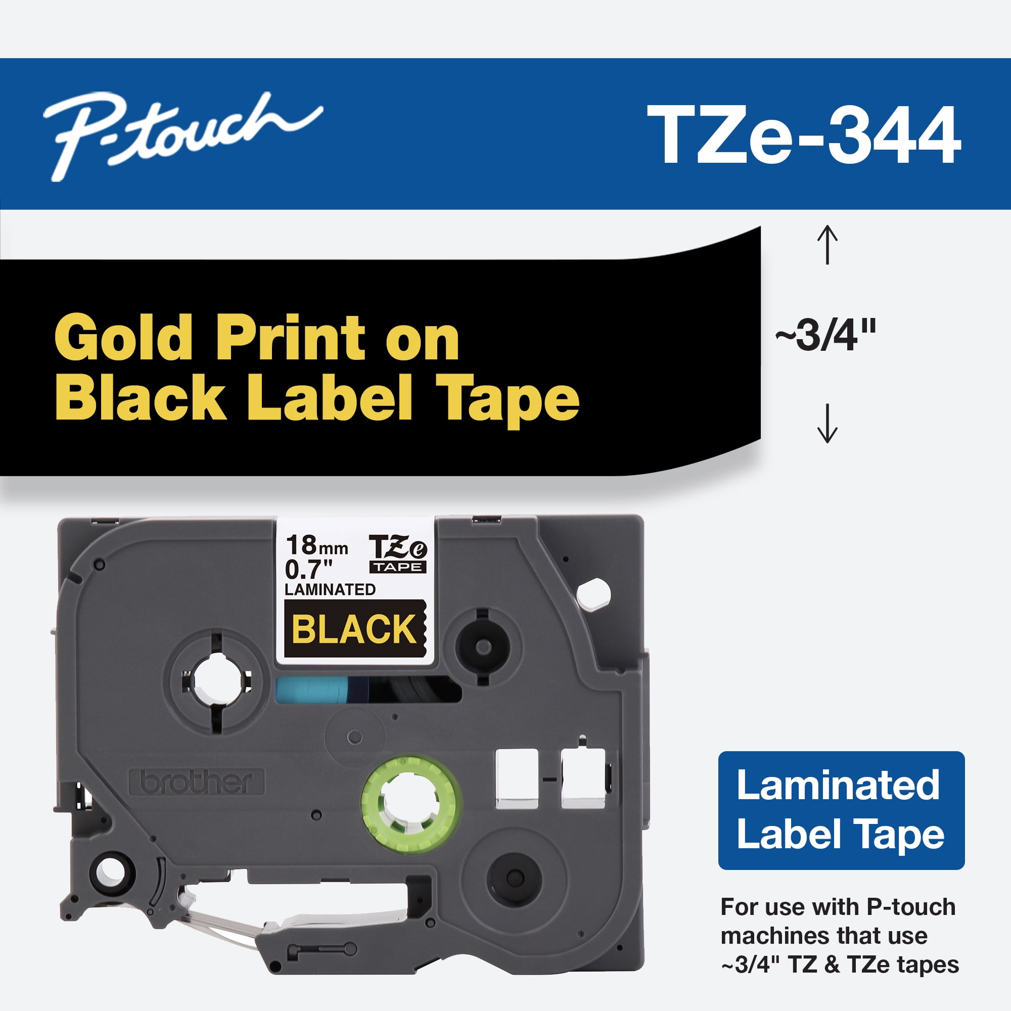 5PK Compatible for Brother Tape Label P-Touch TZ Tze TZe-344 Gold on Black 18mm 