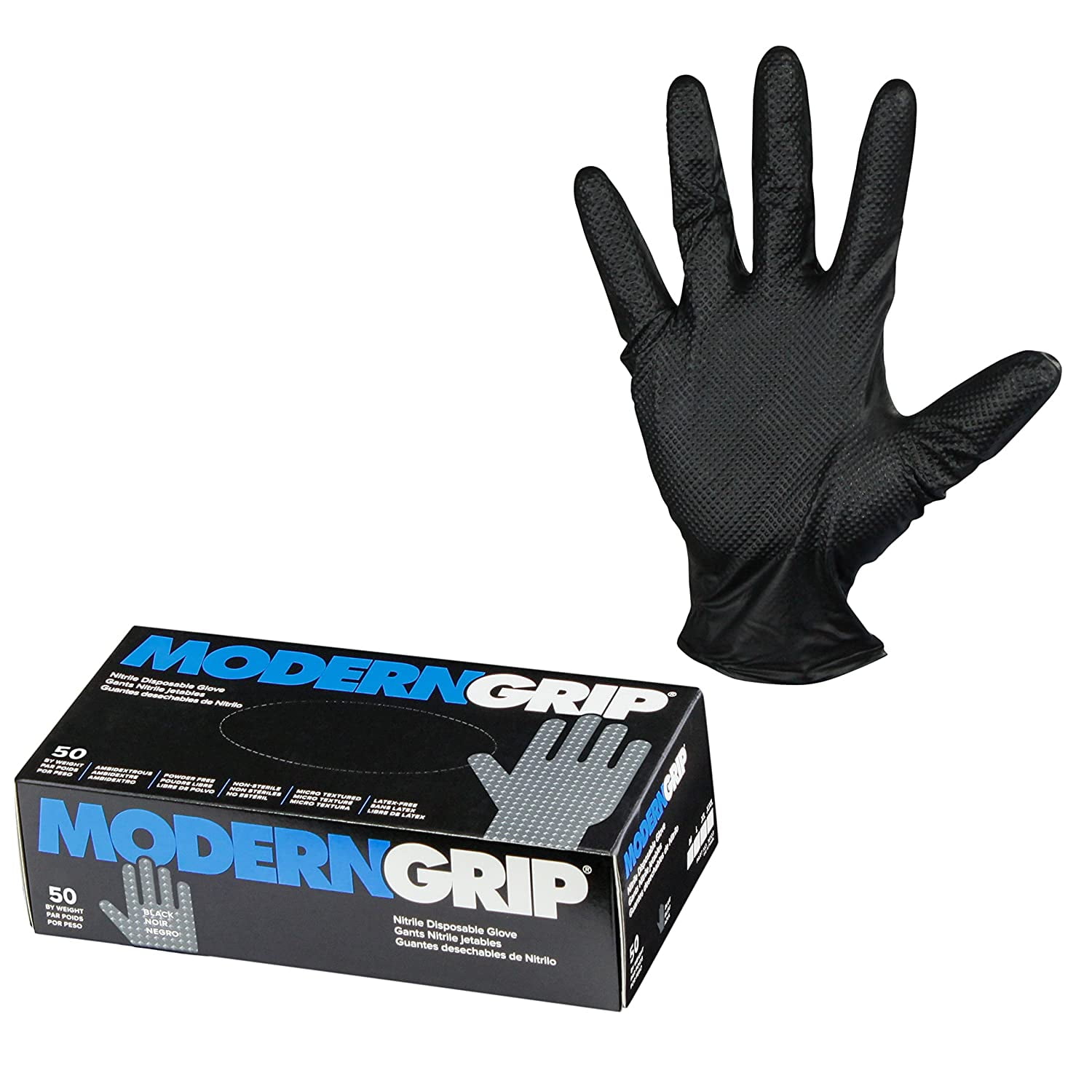 Industrial and Household 50 count Latex Free Diamond Textured for Superior Grip Powder Free Medium Modern Grip 18195-M Nitrile 8 mil Thickness Premium Disposable Heavy Duty Gloves Black 