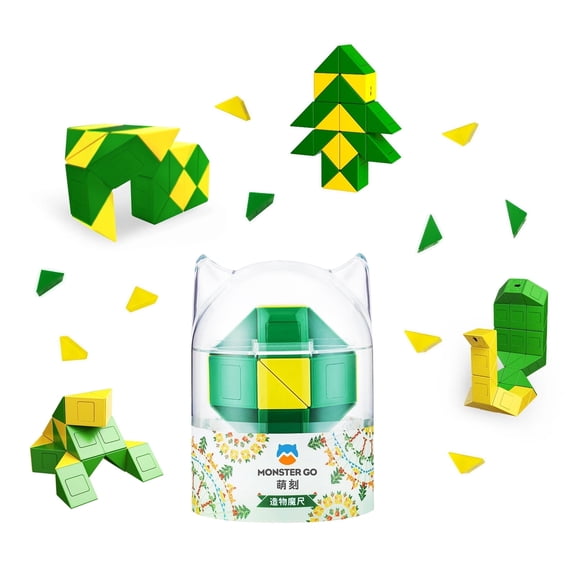 Monster Go Twist Puzzle, Puzzle Cube Magic Snake Ruler, Yellow and Green for Kids Adults