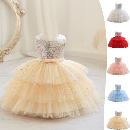 

Jinhomg Baby Girls Party Dress Sparkly Sequin Layered Tulle Princess Dresses Toddler Casual Comfy Sleeveless Patchwork Midi Party Dress Prime Day 2024 Pink 12M