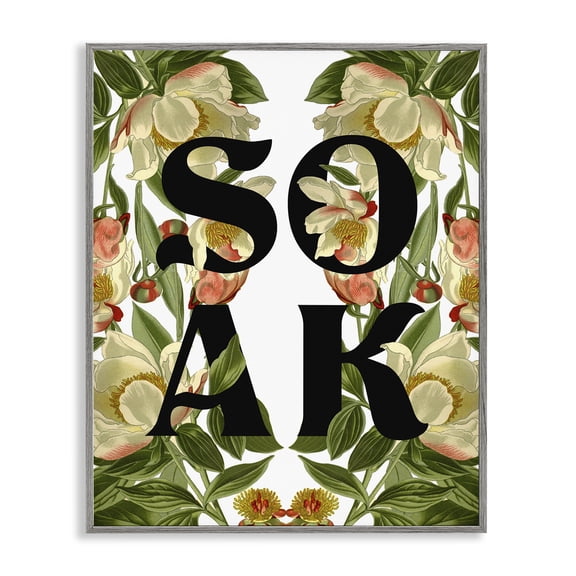 Stupell Industries Shabby Chic Soak Bathroom Floral Sign Gray Framed Giclee Art, 11 x 14, by Lil' Rue