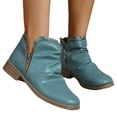 thumbnail image 2 of LTTVQM Ankle Boots for Women Casual Low Block Heel Arch Support Slip-On Booties with Side Zipper Leather Fall Winter Wide Width Round Toe Non Slip Walking Short Boots Blue 39(US-7.5), 2 of 4