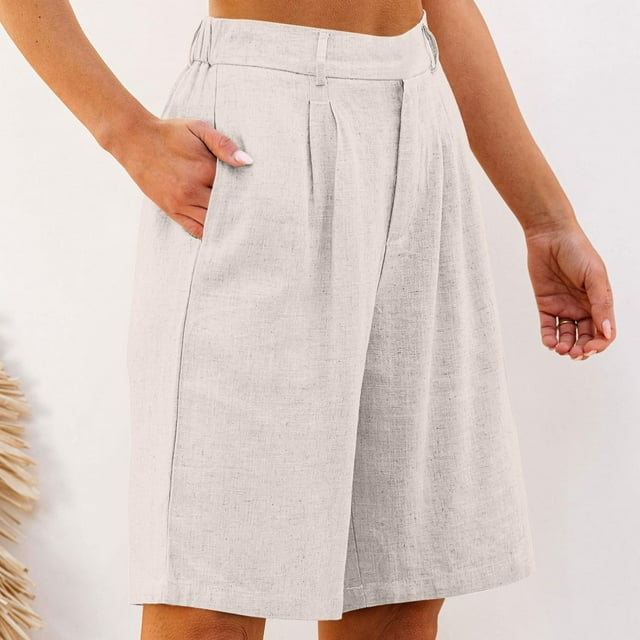 Short Bermuda pour Femmes Longueur Genou Chic Décontracté Taille Haute Short Chino Jambe Droite Randonnée Vacances Blanc m