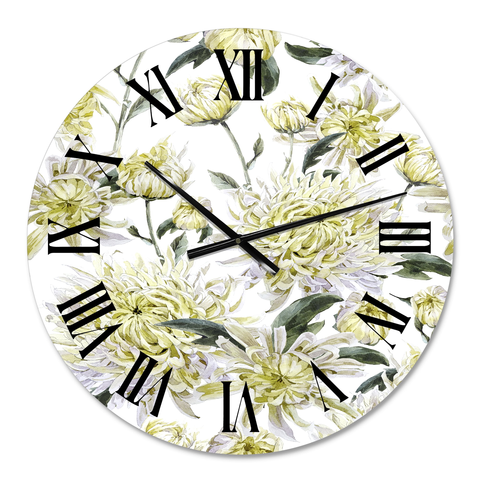 Designart 'Vintage Yellow Chrysanthemus I' Traditional Wall Clock