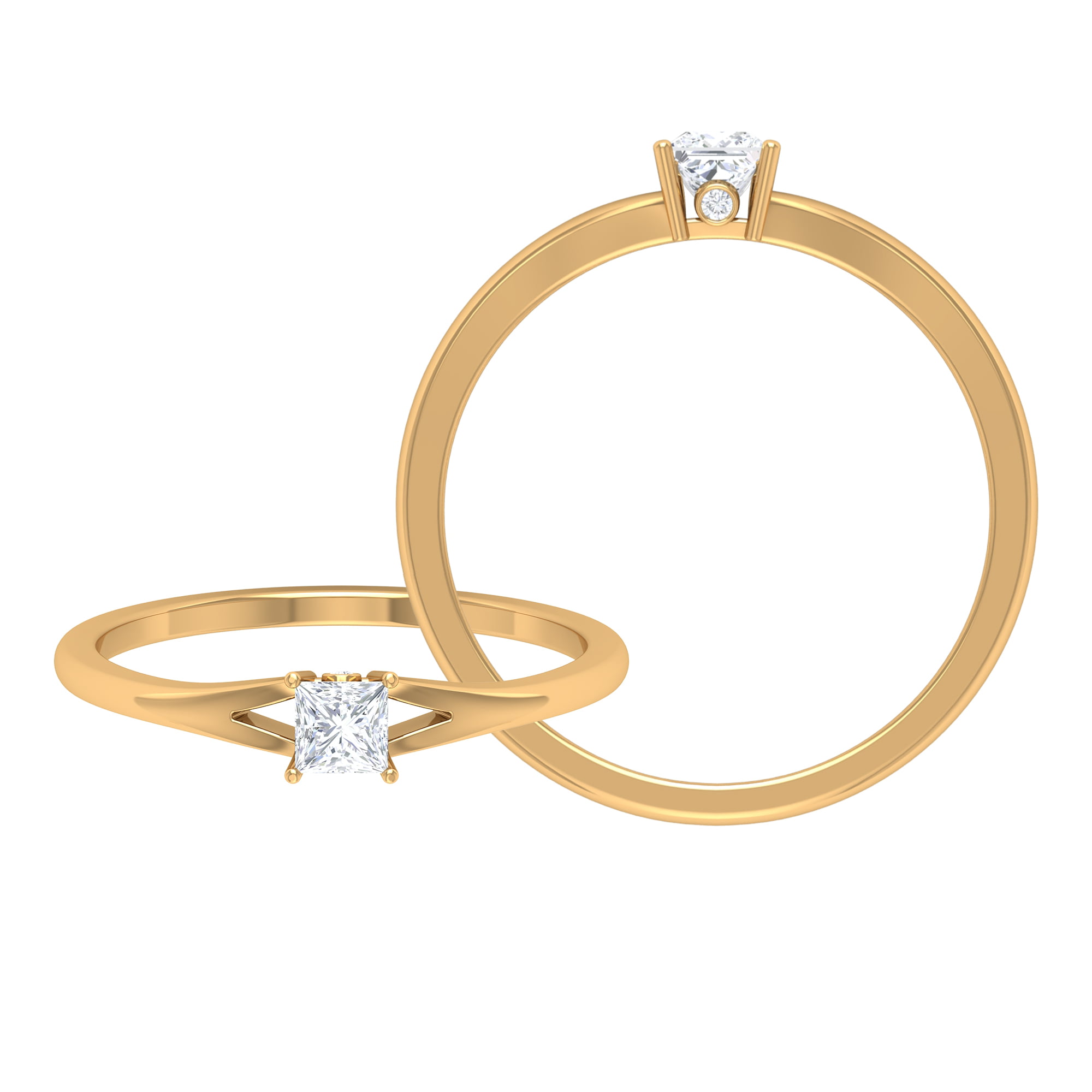 2.90 Carat 14KT Yellow Gold Solitaire Beautiful Princess Shape Anniversary Ring 