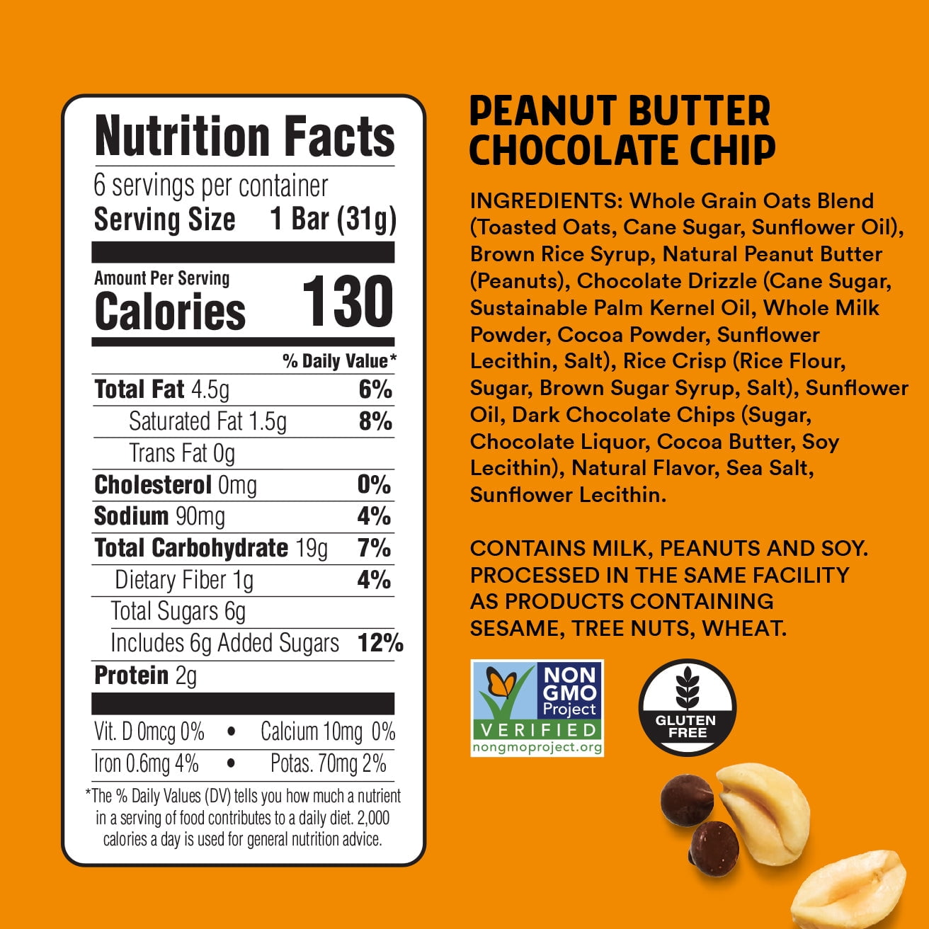 (Pack of 8) Simply Eight Junkless Chewy Granola Bars, Peanut Butter Chocolate Chip, 6 - 1.1 oz Bars