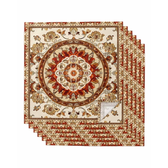 nqOlkjepod Burnt Orange Boho Cloth Napkins Set of 6 Reusable Dinner Napkins, Beige Brown Ethnic Tribe Cocktail Napkin Washable Table Napkins for Wedding/Holiday Party/Baby Shower 20"x20"