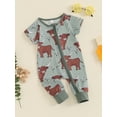 thumbnail image 3 of Nygoyerh Baby Girls Boys Western Summer Jumspuit Cow Print Short Sleeve Front Zipper One Piece Romper Newborn Infant Cute Bodysuit for Casual Daily 3M 6M 12M 18M, 3 of 9