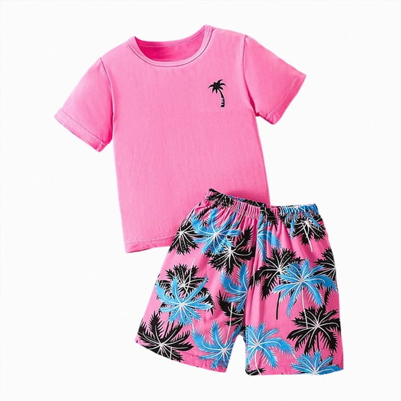 Leey-World Boys Clothing Sets Boys 2 Piece Athletic Outfits Short Sleeve Sport T-shirt and Shorts Summer Casual Clothes for 6-12 Years Boys Outfits Sets Size 6(Pink,9-10 Years)