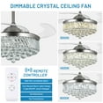 thumbnail image 4 of AFANQI Modern 42" Crystal Ceiling Fan with Light, Remote Control Fandelier Chandelier with Fan 3 Color 3 Speed Light Fixture for Living  Dining Room Chrome Finish, 4 of 15