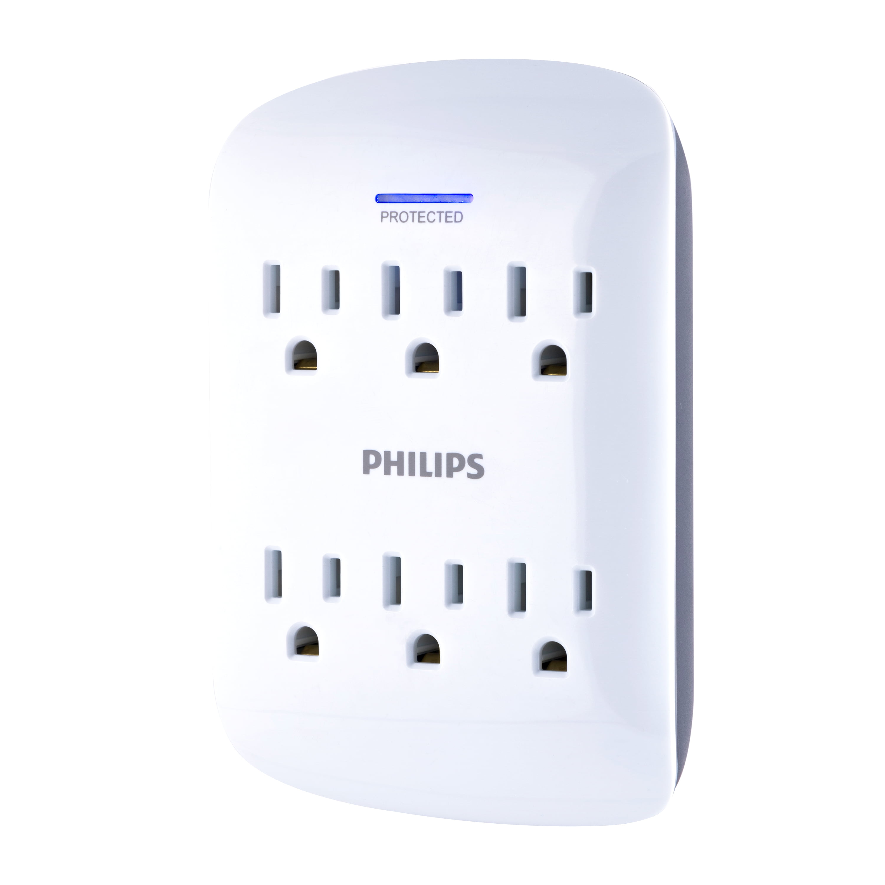 Philips 6-Outlet Surge Protector, 900J, White, 4 Pack, Space Saving