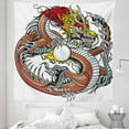 thumbnail image 1 of Dragon Tapestry, Traditional Chinese Creature Holding a Large Pearl Zodiac Signs Folk Tattoo Graphic, Fabric Wall Hanging Decor for Bedroom Living Room Dorm, 5 Sizes, Multicolor, by Ambesonne, 1 of 1