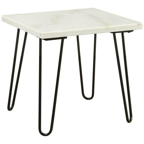 Bowery Hill 22" Square Marble Top End Table in White and Black