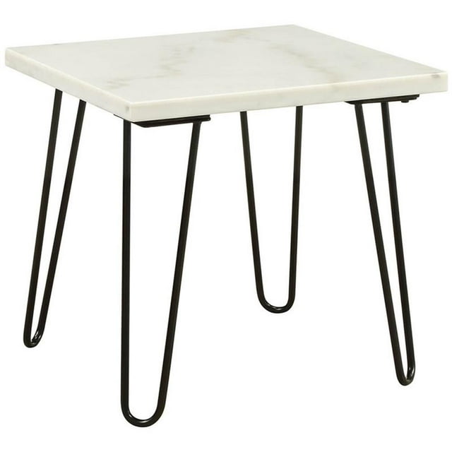ACME Telestis 22" Square Marble Top End Table in White and Black