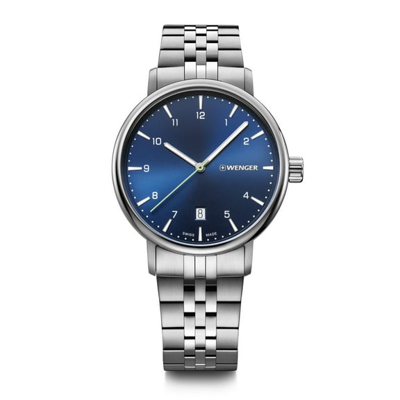 Wenger Urban Classic Water Resistant Watch with Blue Dial and Stainless Steel Bracelet