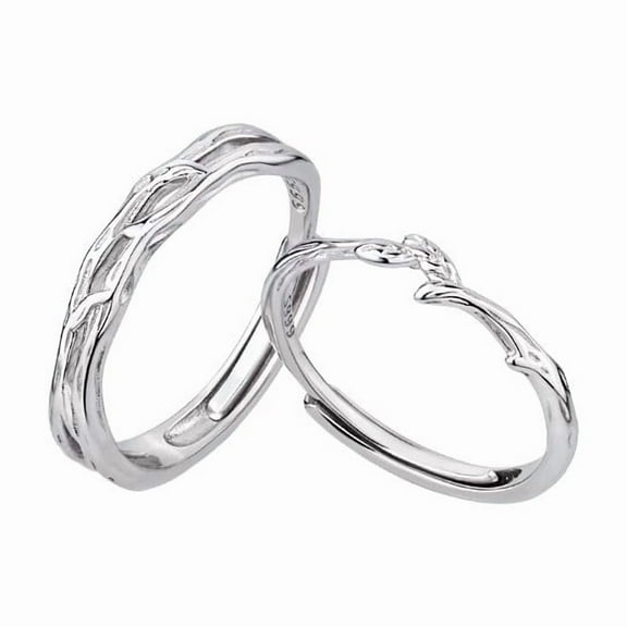 Matching Couple Rings for Him and Her Set Silver Plated Adjustable Love Engagement Finger Ring Statement Jewelry Gifts