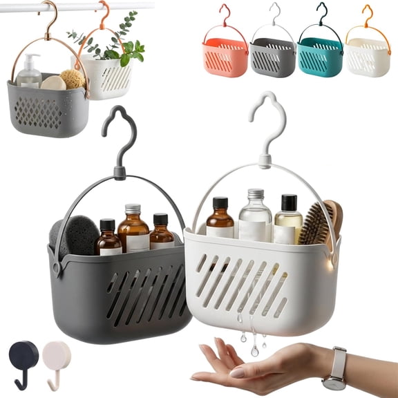 Portable Shower Caddy Hanging Shower Basket Organizer with Hook for Bathroom, Dorm, Gym, Travel, Plastic Hanging Shower Caddy Portable Storage Tote Box Bin, Shower Caddy Portable Basket