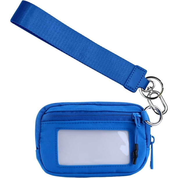 Cartera Iris para mujer, billetera con llavero de 5,9 x 3,5 pulgadas con correa para la muñeca, monedero con cremallera y ventana para identificación (azul oscuro)