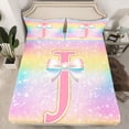 thumbnail image 2 of Homewish Ribbon Initial J Letter Full Size Sheets, Dreamy Cartoon Rainbow Bed Sheets, Glitter Stars Print Sheet Sets, Super Cozy Room Decor, 4 Pieces, 2 of 7